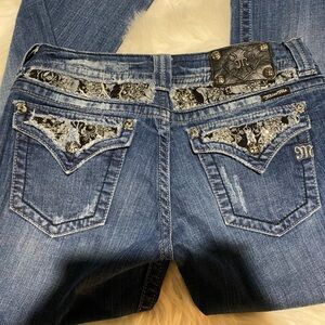 Miss Me Blue Boot Cut Jeans with Rhinestone Embellishments